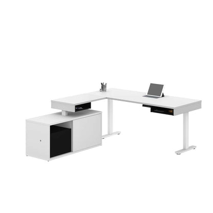 Bestar - Pro-Vega 81W L-Shaped Standing Desk with Credenza in White & Black - 130850-000017 veiw 1