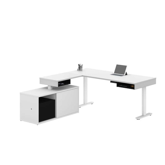 Bestar - Pro-Vega 81W L-Shaped Standing Desk with Credenza in White & Black - 130850-000017 veiw 1