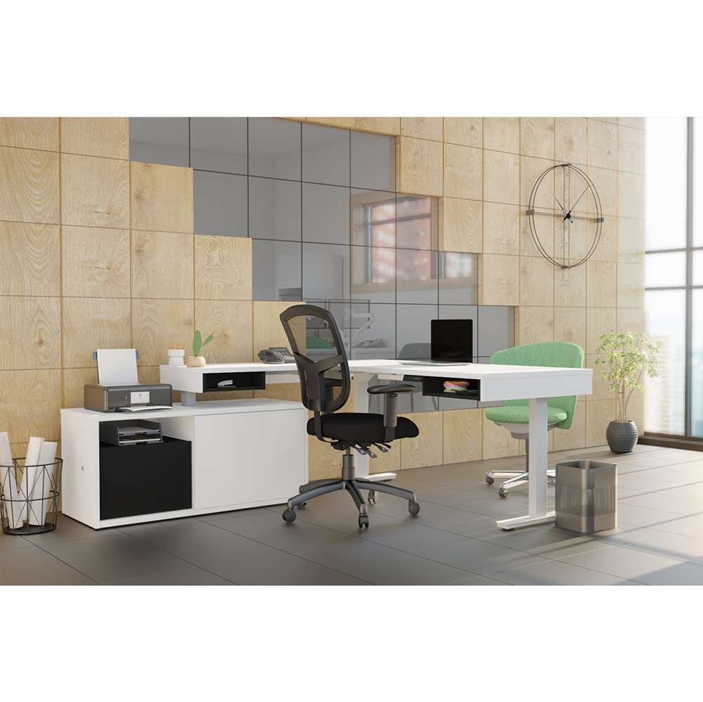 Bestar - Pro-Vega 81W L-Shaped Standing Desk with Credenza in White & Black - 130850-000017 veiw 3