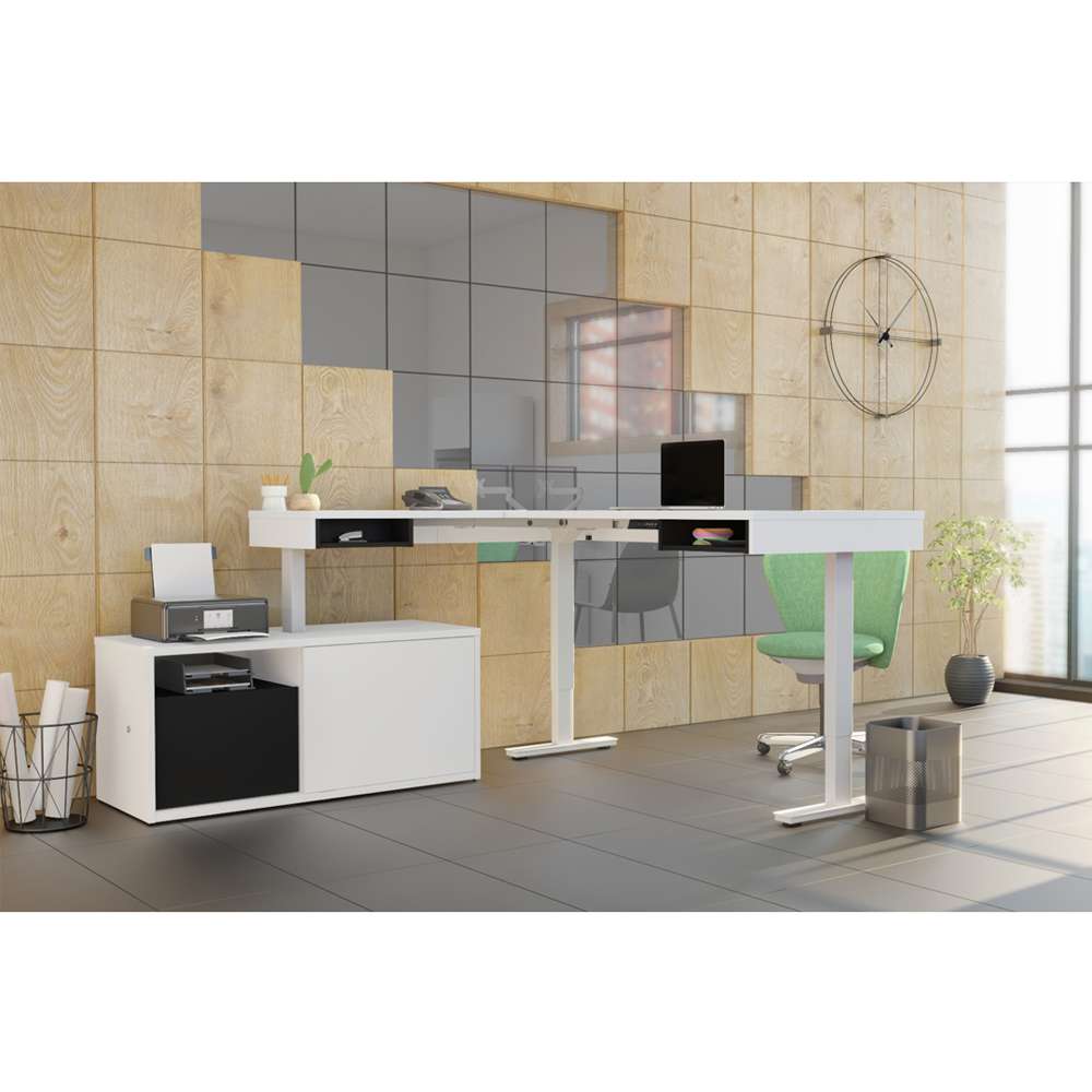 Bestar - Pro-Vega 81W L-Shaped Standing Desk with Credenza in White & Black - 130850-000017 veiw 4