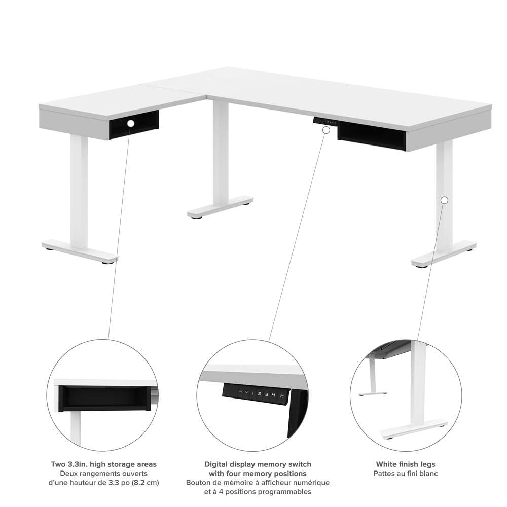 Bestar - Pro-Vega 81W L-Shaped Standing Desk with Credenza in White & Black - 130850-000017 veiw 5