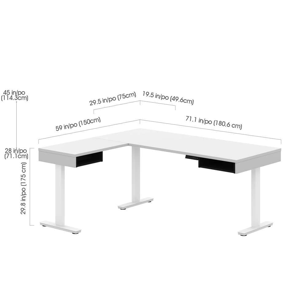 Bestar - Pro-Vega 81W L-Shaped Standing Desk with Credenza in White & Black - 130850-000017 veiw 6