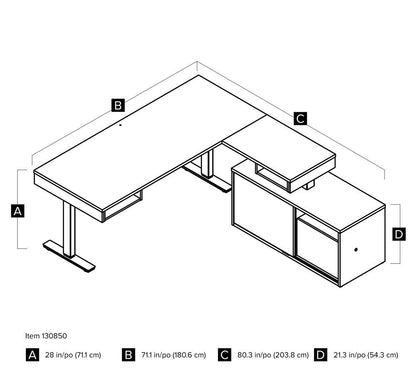 Bestar - Pro-Vega 81W L-Shaped Standing Desk with Credenza in White & Black - 130850-000017 veiw 10