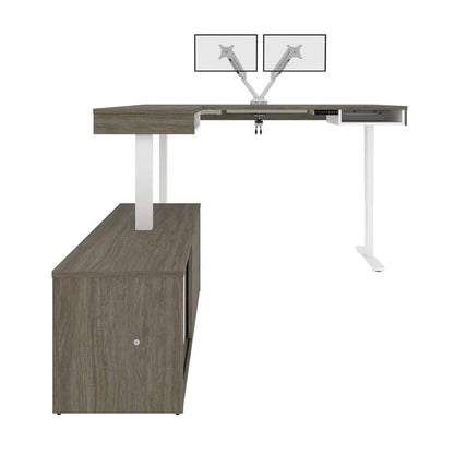 Bestar - Pro-Vega 81W L-Shaped Standing Desk with Dual Monitor Arm and Credenza in Walnut Grey & White - 130851-000035 veiw 4