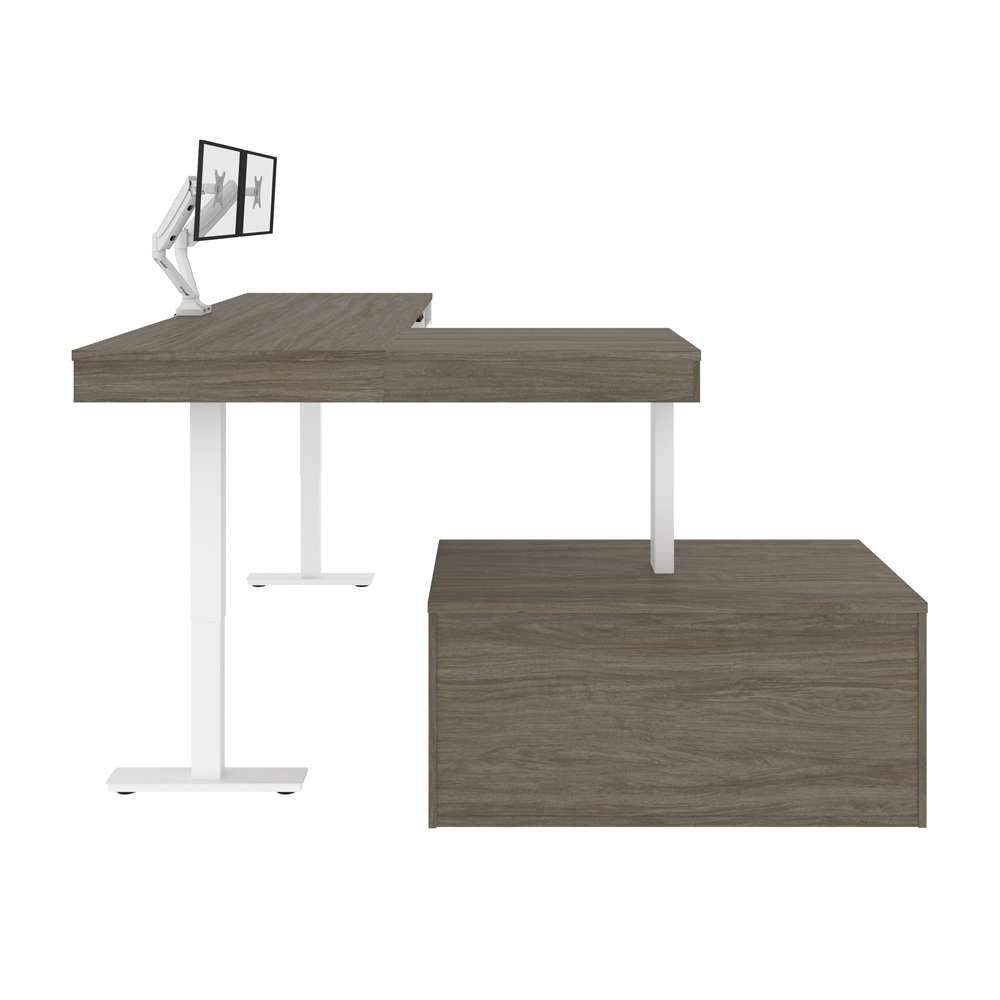 Bestar - Pro-Vega 81W L-Shaped Standing Desk with Dual Monitor Arm and Credenza in Walnut Grey & White - 130851-000035 veiw 6