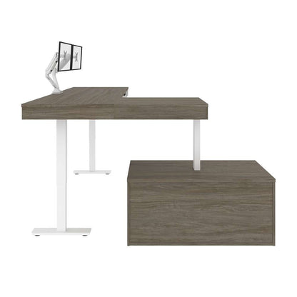 Bestar - Pro-Vega 81W L-Shaped Standing Desk with Dual Monitor Arm and Credenza in Walnut Grey & White - 130851-000035 veiw 6