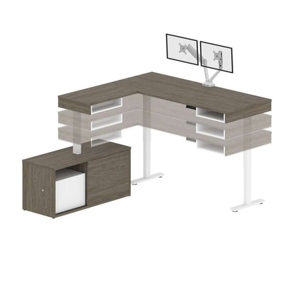 Bestar - Pro-Vega 81W L-Shaped Standing Desk with Dual Monitor Arm and Credenza in Walnut Grey & White - 130851-000035 veiw 8