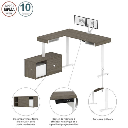 Bestar - Pro-Vega 81W L-Shaped Standing Desk with Dual Monitor Arm and Credenza in Walnut Grey & White - 130851-000035 veiw 9