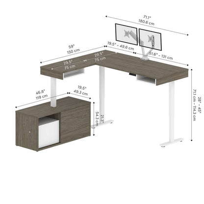 Bestar - Pro-Vega 81W L-Shaped Standing Desk with Dual Monitor Arm and Credenza in Walnut Grey & White - 130851-000035 veiw 11