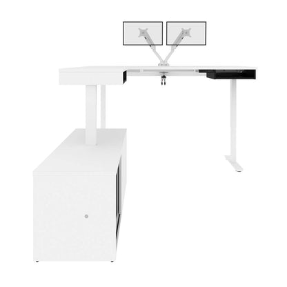 Bestar - Pro-Vega 81W L-Shaped Standing Desk with Dual Monitor Arm and Credenza in White & Black - 130851-000017 veiw 4