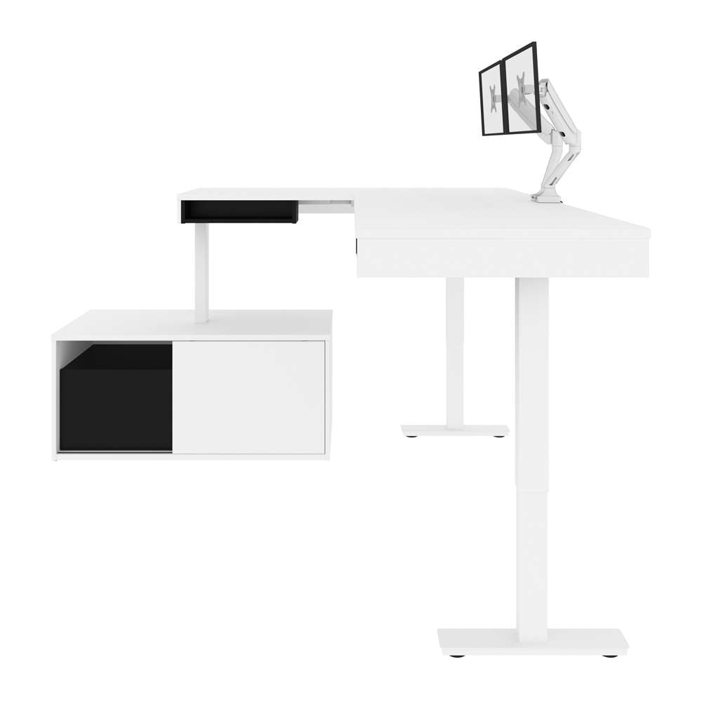 Bestar - Pro-Vega 81W L-Shaped Standing Desk with Dual Monitor Arm and Credenza in White & Black - 130851-000017 veiw 5