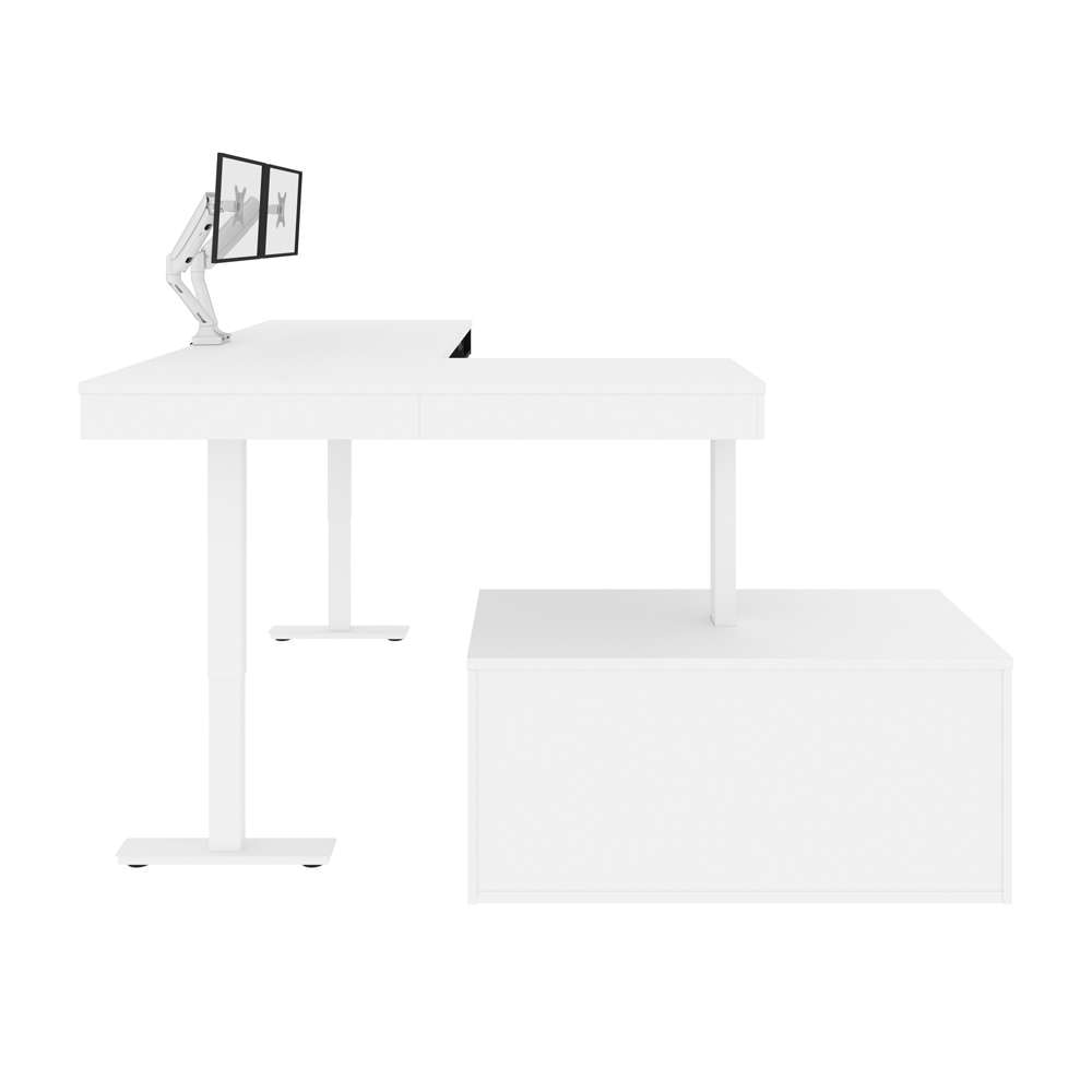 Bestar - Pro-Vega 81W L-Shaped Standing Desk with Dual Monitor Arm and Credenza in White & Black - 130851-000017 veiw 6