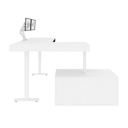 Bestar - Pro-Vega 81W L-Shaped Standing Desk with Dual Monitor Arm and Credenza in White & Black - 130851-000017 veiw 6