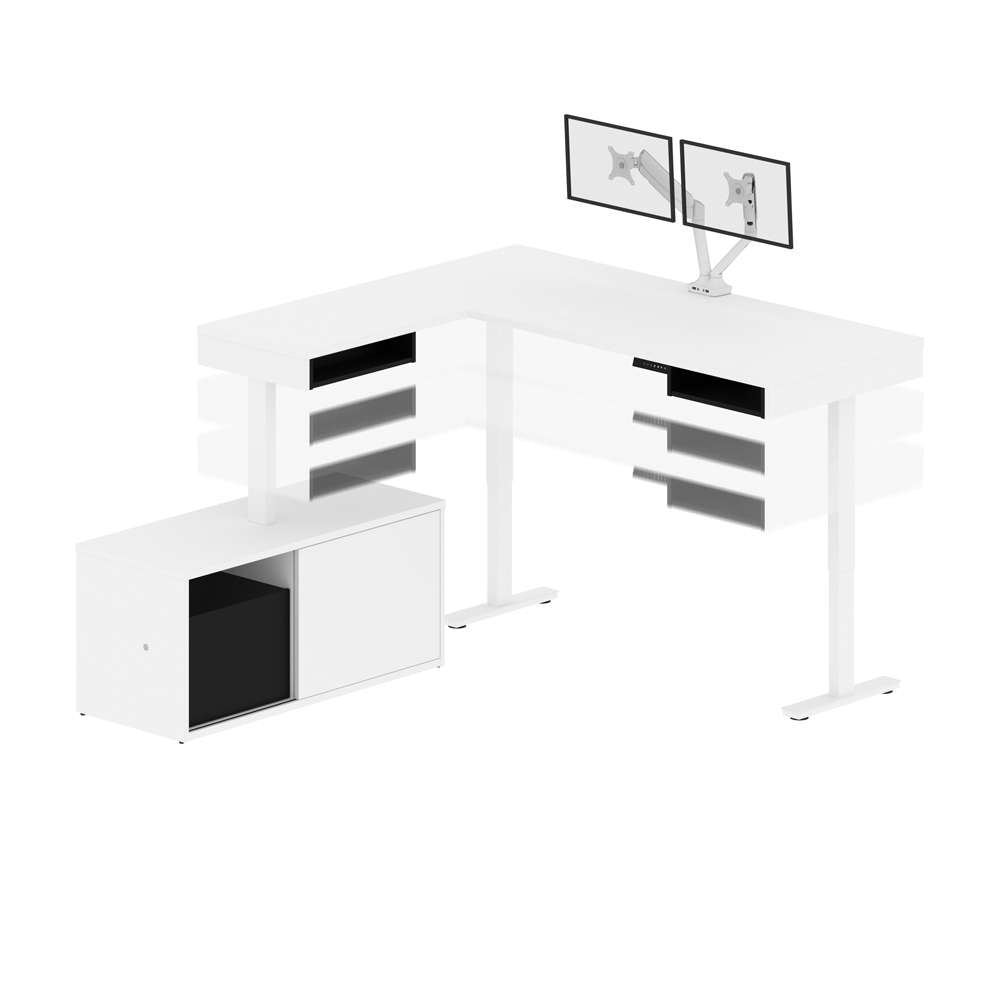 Bestar - Pro-Vega 81W L-Shaped Standing Desk with Dual Monitor Arm and Credenza in White & Black - 130851-000017 veiw 8