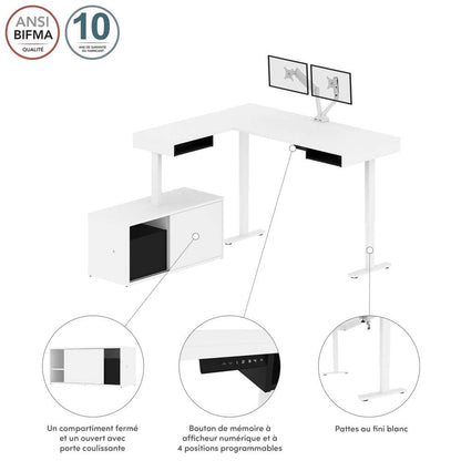 Bestar - Pro-Vega 81W L-Shaped Standing Desk with Dual Monitor Arm and Credenza in White & Black - 130851-000017 veiw 9