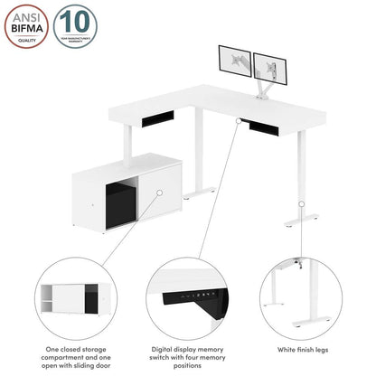 Bestar - Pro-Vega 81W L-Shaped Standing Desk with Dual Monitor Arm and Credenza in White & Black - 130851-000017 veiw 10