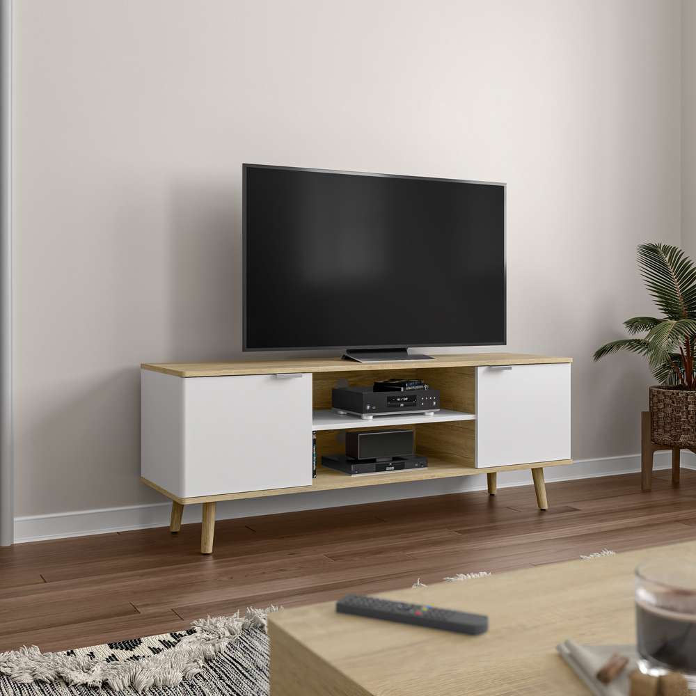 Bestar - Procyon 56W Tv Stand For 55 Inch Tv in Modern Oak &Amp; Uv White - 121200-000125 veiw 7