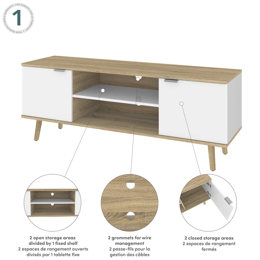 Bestar - Procyon 56W Tv Stand For 55 Inch Tv in Modern Oak &Amp; Uv White - 121200-000125 veiw 10