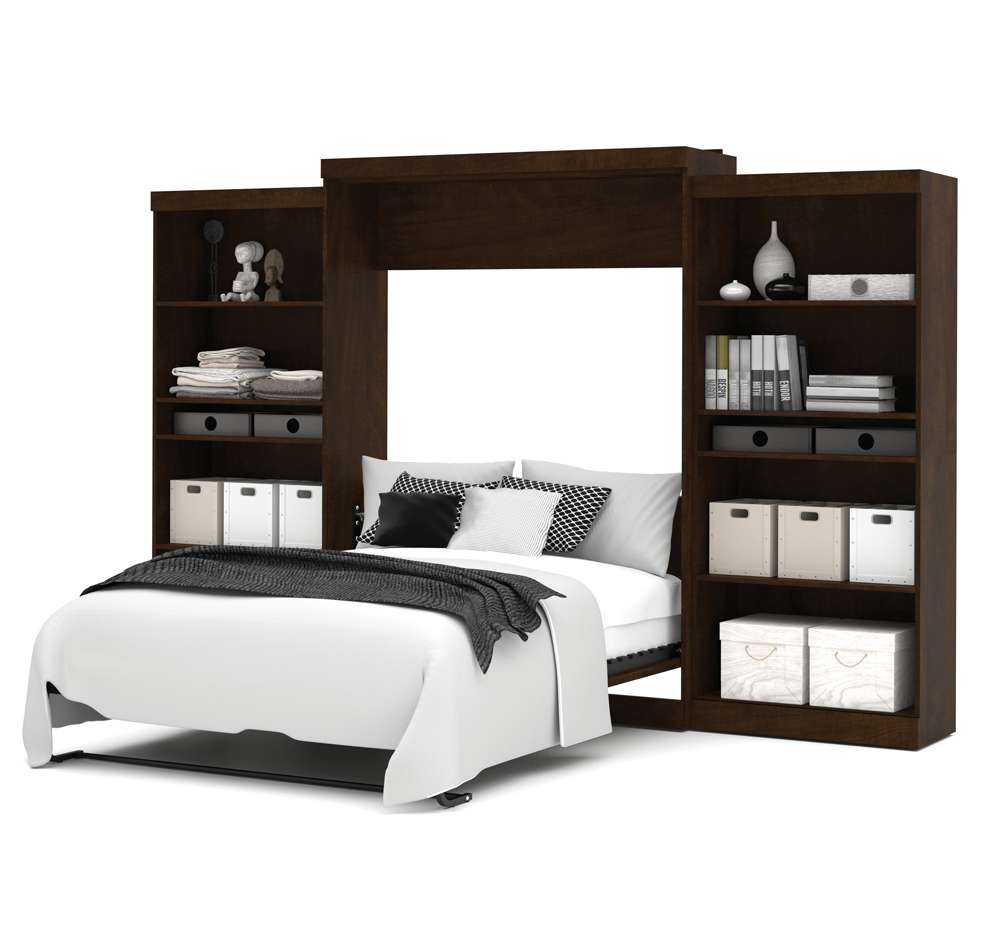 Bestar - Pur 136W Queen Murphy Bed with 2 Storage Units (137W) in Chocolate - 26885-69 veiw 2