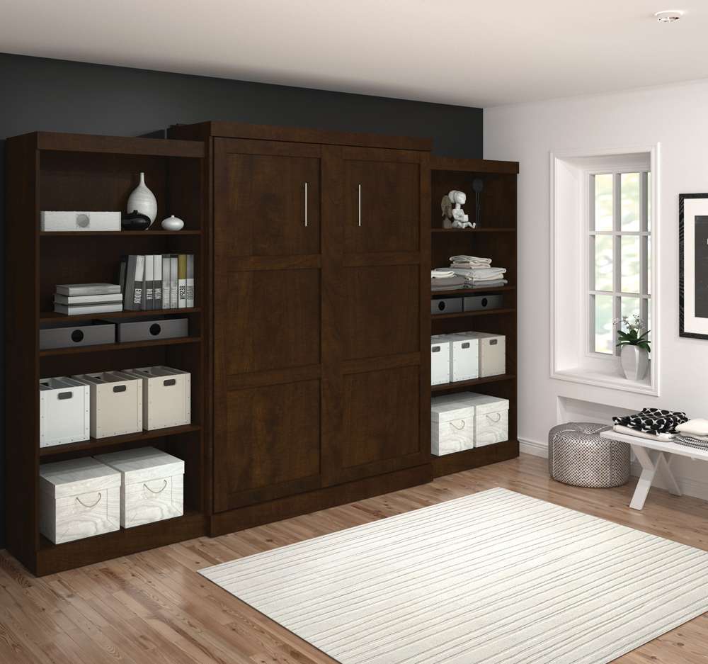 Bestar - Pur 136W Queen Murphy Bed with 2 Storage Units (137W) in Chocolate - 26885-69 veiw 4