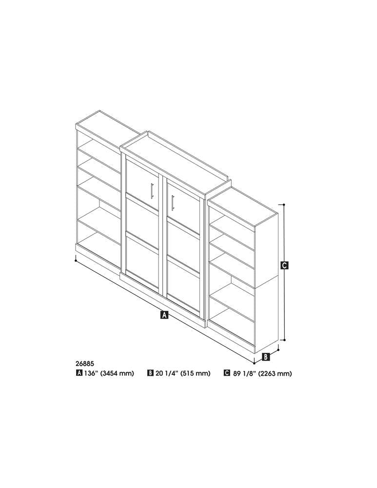 Bestar - Pur 136W Queen Murphy Bed with 2 Storage Units (137W) in White - 26885-17 veiw 6