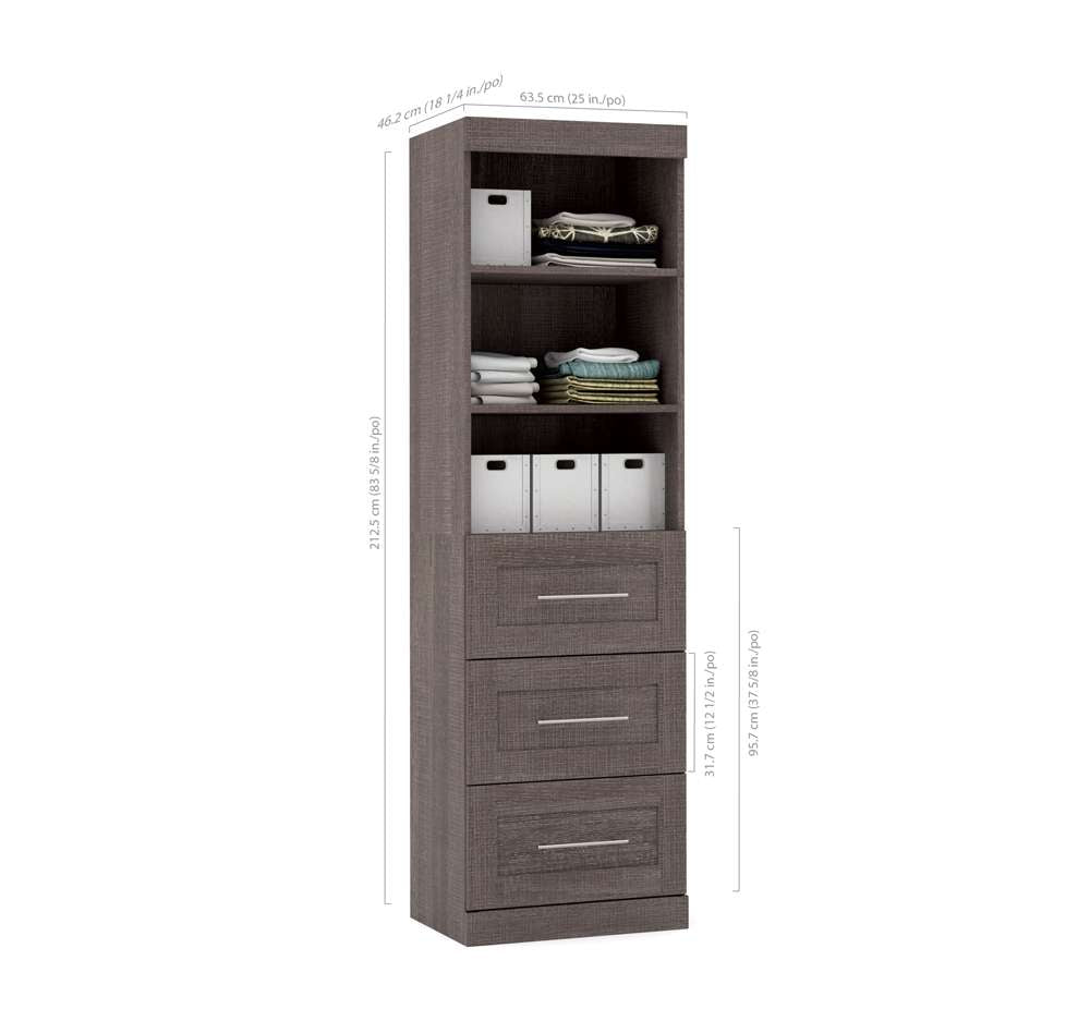 Bestar - Pur 25W Storage Unit with 3 Drawers in Bark Grey - 26871-47 veiw 5