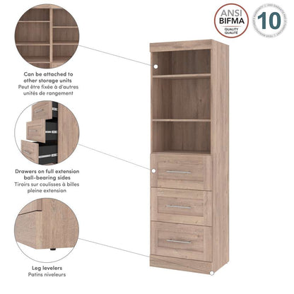 Bestar - Pur 25W Storage Unit with 3 Drawers in Rustic Brown - 26871-000009 veiw 8