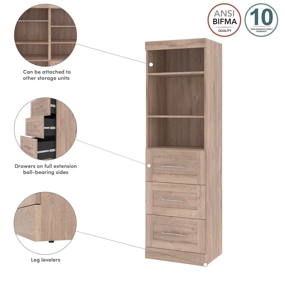 Bestar - Pur 25W Storage Unit with 3 Drawers in Rustic Brown - 26871-000009 veiw 9