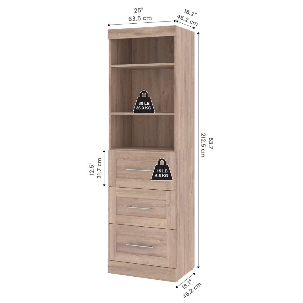 Bestar - Pur 25W Storage Unit with 3 Drawers in Rustic Brown - 26871-000009 veiw 10