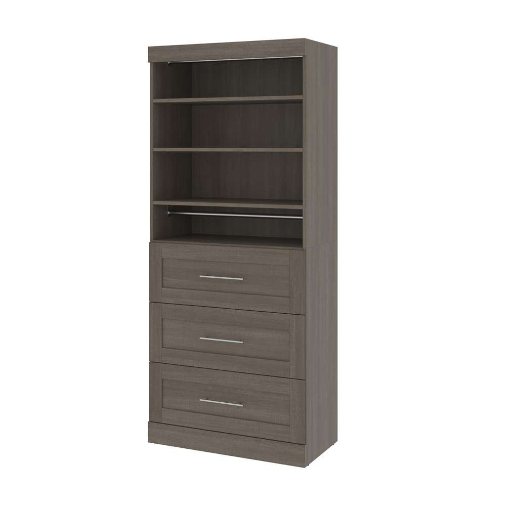Bestar - Pur 36W Shelving Unit with 3 Drawers in Bark Grey - 26872-47 veiw 2