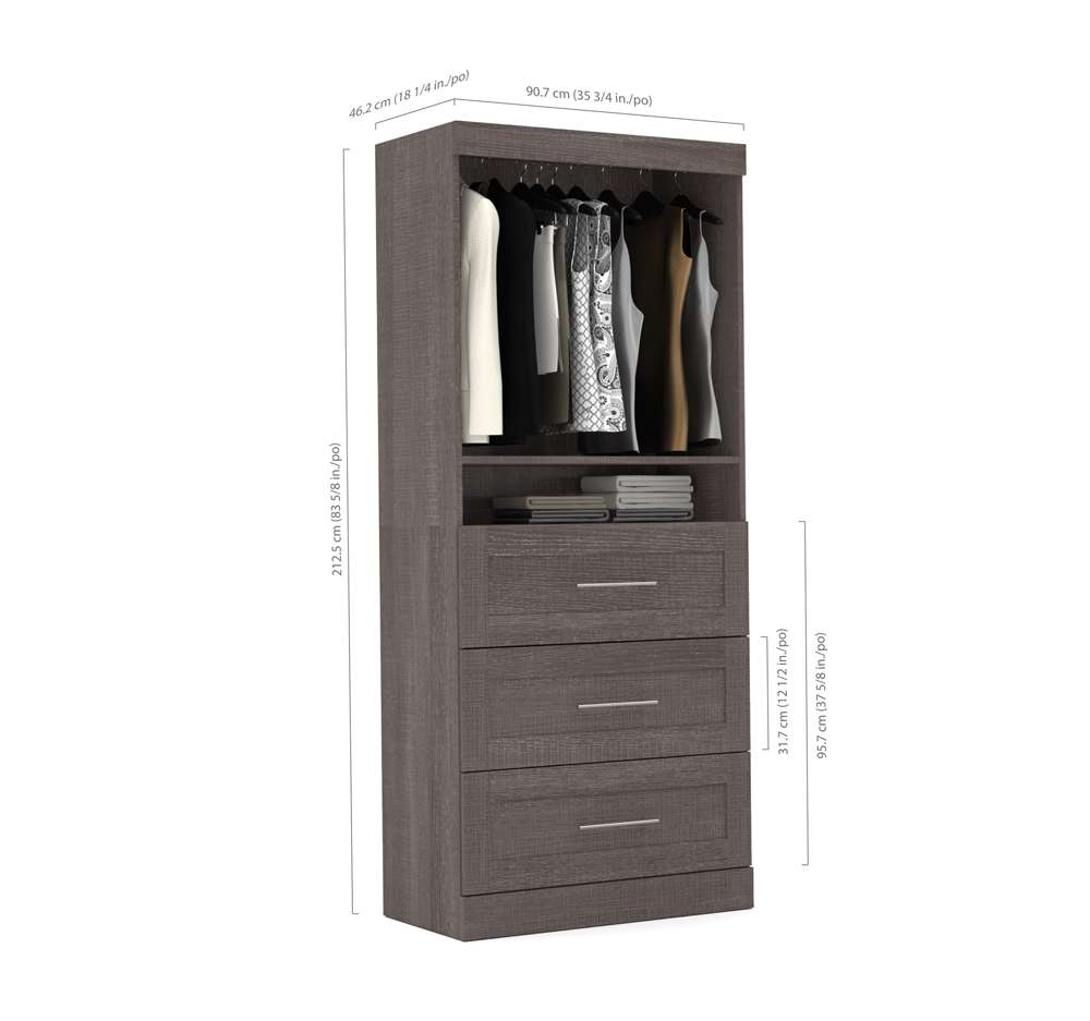 Bestar - Pur 36W Shelving Unit with 3 Drawers in Bark Grey - 26872-47 veiw 5