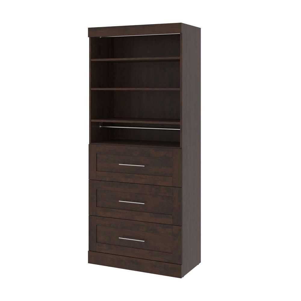 Bestar - Pur 36W Shelving Unit with 3 Drawers in Chocolate - 26872-69 veiw 2