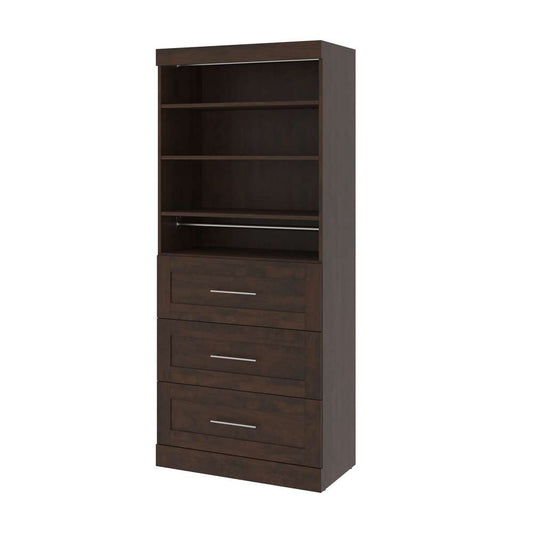 Bestar - Pur 36W Shelving Unit with 3 Drawers in Chocolate - 26872-69 veiw 2