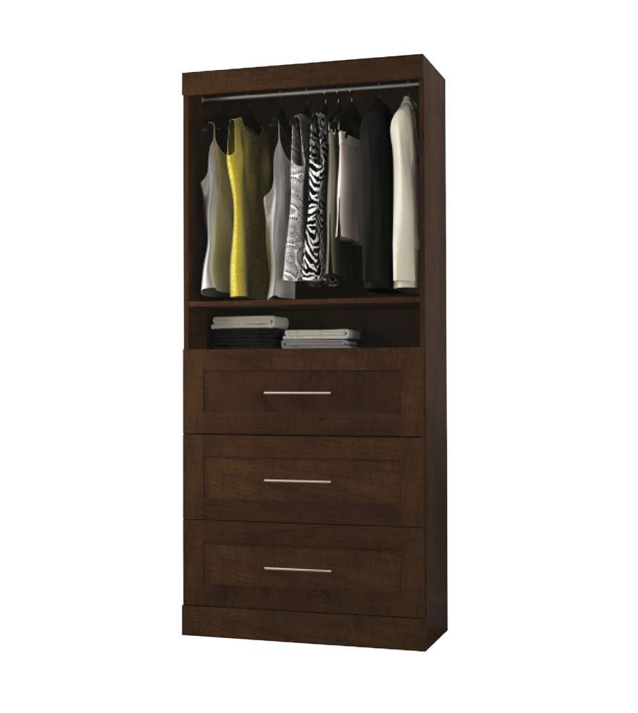 Bestar - Pur 36W Shelving Unit with 3 Drawers in Chocolate - 26872-69 veiw 3