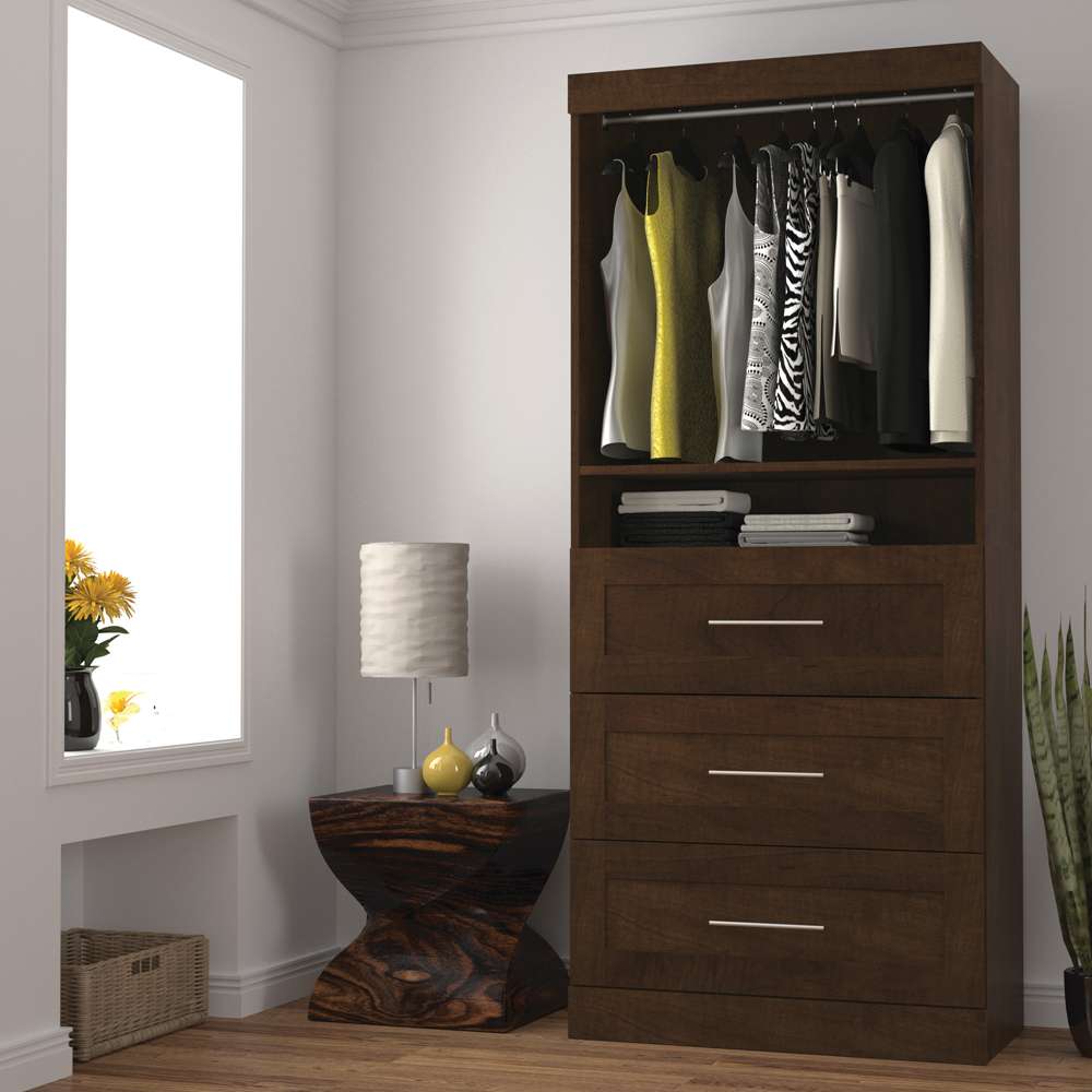 Bestar - Pur 36W Shelving Unit with 3 Drawers in Chocolate - 26872-69 veiw 4
