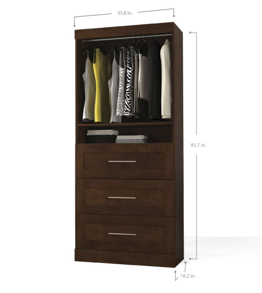Bestar - Pur 36W Shelving Unit with 3 Drawers in Chocolate - 26872-69 veiw 5