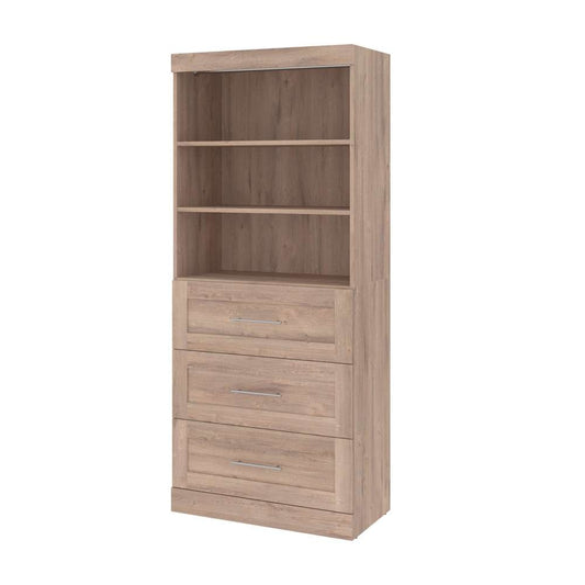 Bestar - Pur 36W Shelving Unit with 3 Drawers in Rustic Brown - 26872-000009 veiw 1
