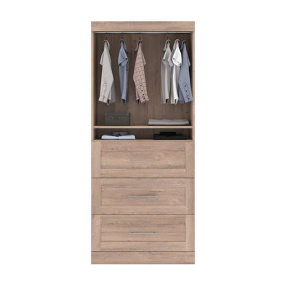 Bestar - Pur 36W Shelving Unit with 3 Drawers in Rustic Brown - 26872-000009 veiw 3