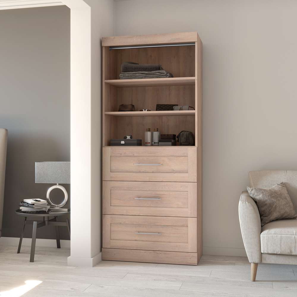 Bestar - Pur 36W Shelving Unit with 3 Drawers in Rustic Brown - 26872-000009 veiw 5