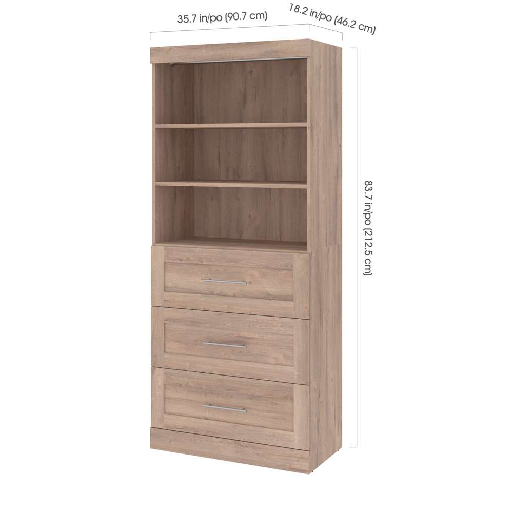 Bestar - Pur 36W Shelving Unit with 3 Drawers in Rustic Brown - 26872-000009 veiw 7