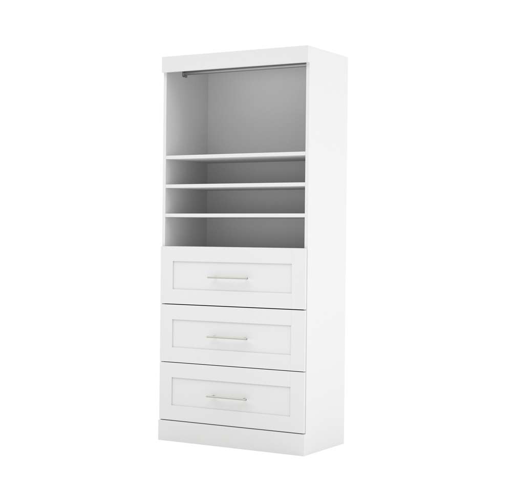 Bestar - Pur 36W Shelving Unit with 3 Drawers in White - 26872-17 veiw 2