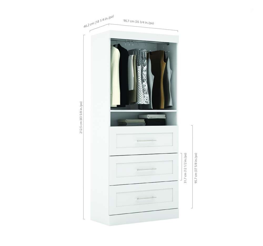 Bestar - Pur 36W Shelving Unit with 3 Drawers in White - 26872-17 veiw 4