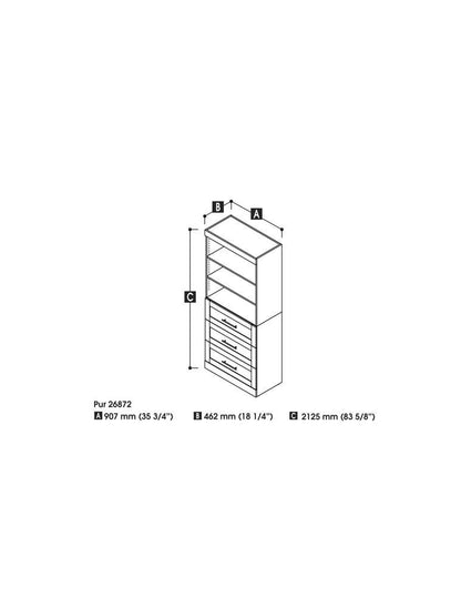 Bestar - Pur 36W Shelving Unit with 3 Drawers in White - 26872-17 veiw 5