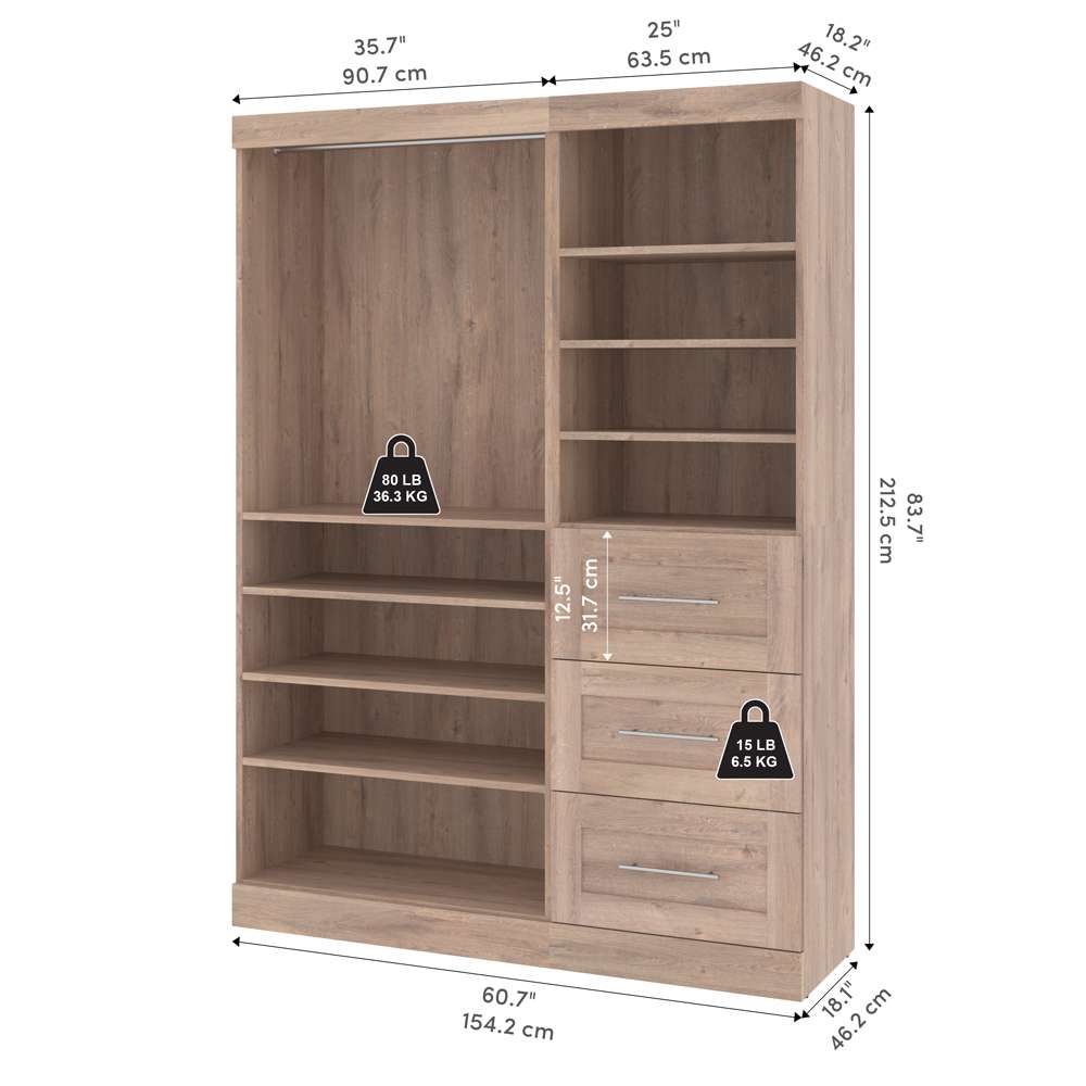 Bestar - Pur 61W Closet Organizer in Rustic Brown - 26870-000009 veiw 10