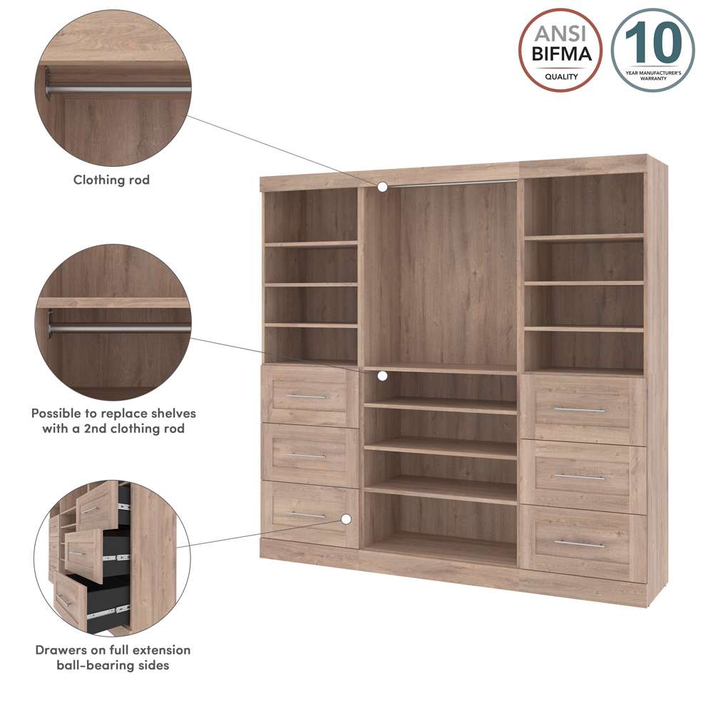 Bestar - Pur 86in Closet Organizer in Rustic Brown - 26857-000009 veiw 9