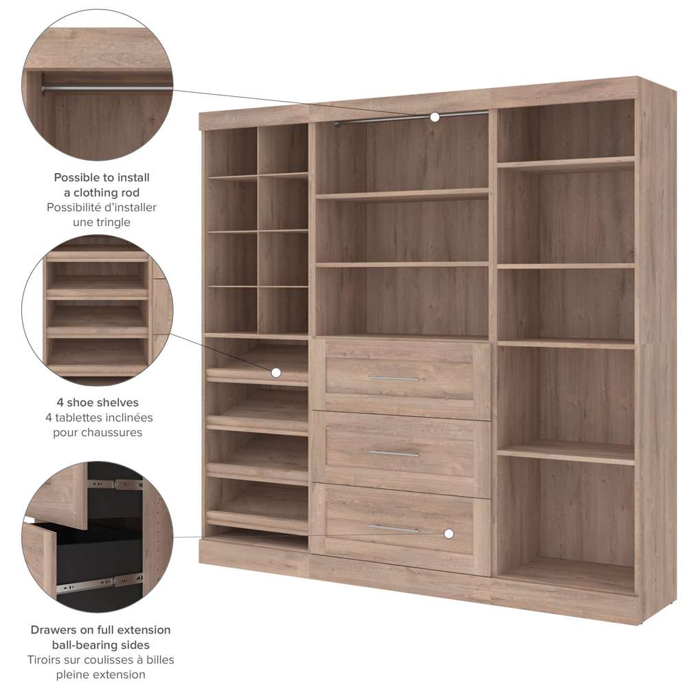 Bestar - Pur 86in Closet Organizer with Storage Cubbies in Rustic Brown - 26853-000009 veiw 7