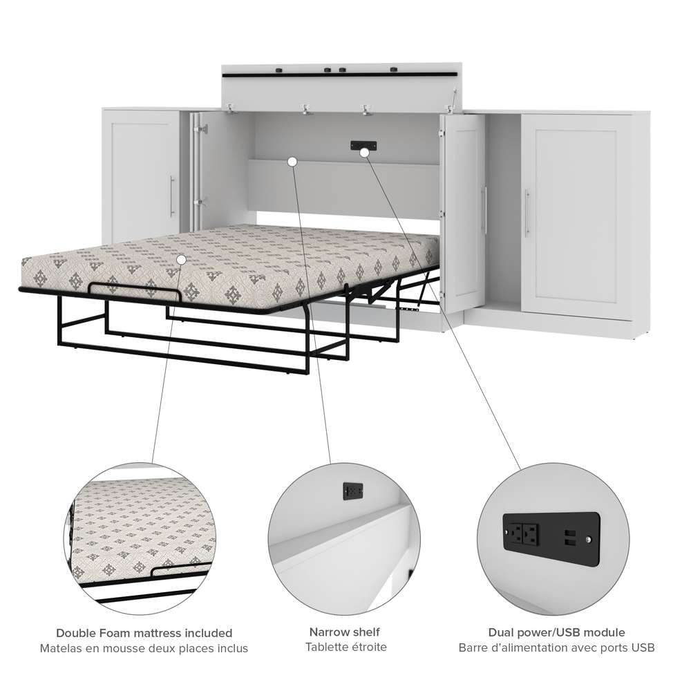 Bestar - Pur Full Cabinet Bed with Mattress and Storage Cabinets (133W) in White - 126690-000017 veiw 11