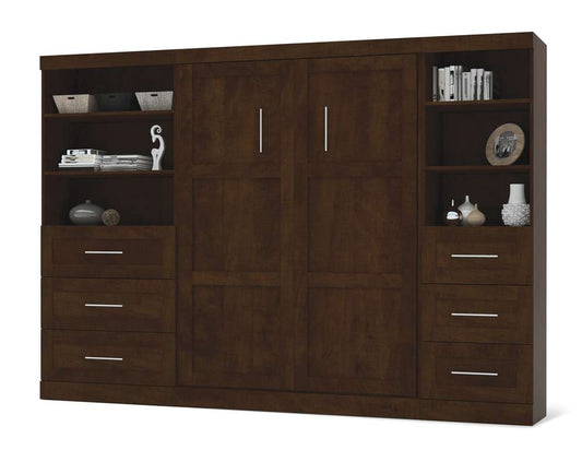 Bestar - Pur Full Murphy Bed and 2 Shelving Units with Drawers (120W) in Chocolate - 26890-69 veiw 1