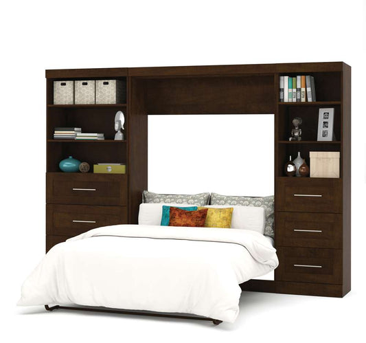 Bestar - Pur Full Murphy Bed and 2 Shelving Units with Drawers (120W) in Chocolate - 26890-69 veiw 2