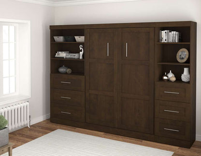 Bestar - Pur Full Murphy Bed and 2 Shelving Units with Drawers (120W) in Chocolate - 26890-69 veiw 3